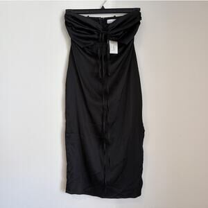NWT WeWoreWhat Danielle Bernstein Esha Halter Dress, Black Charmeuse Satin, XS